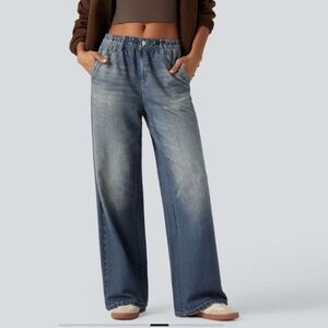 NWT Halara Mid Rise french terry denim sweat-pant jeans with pockets